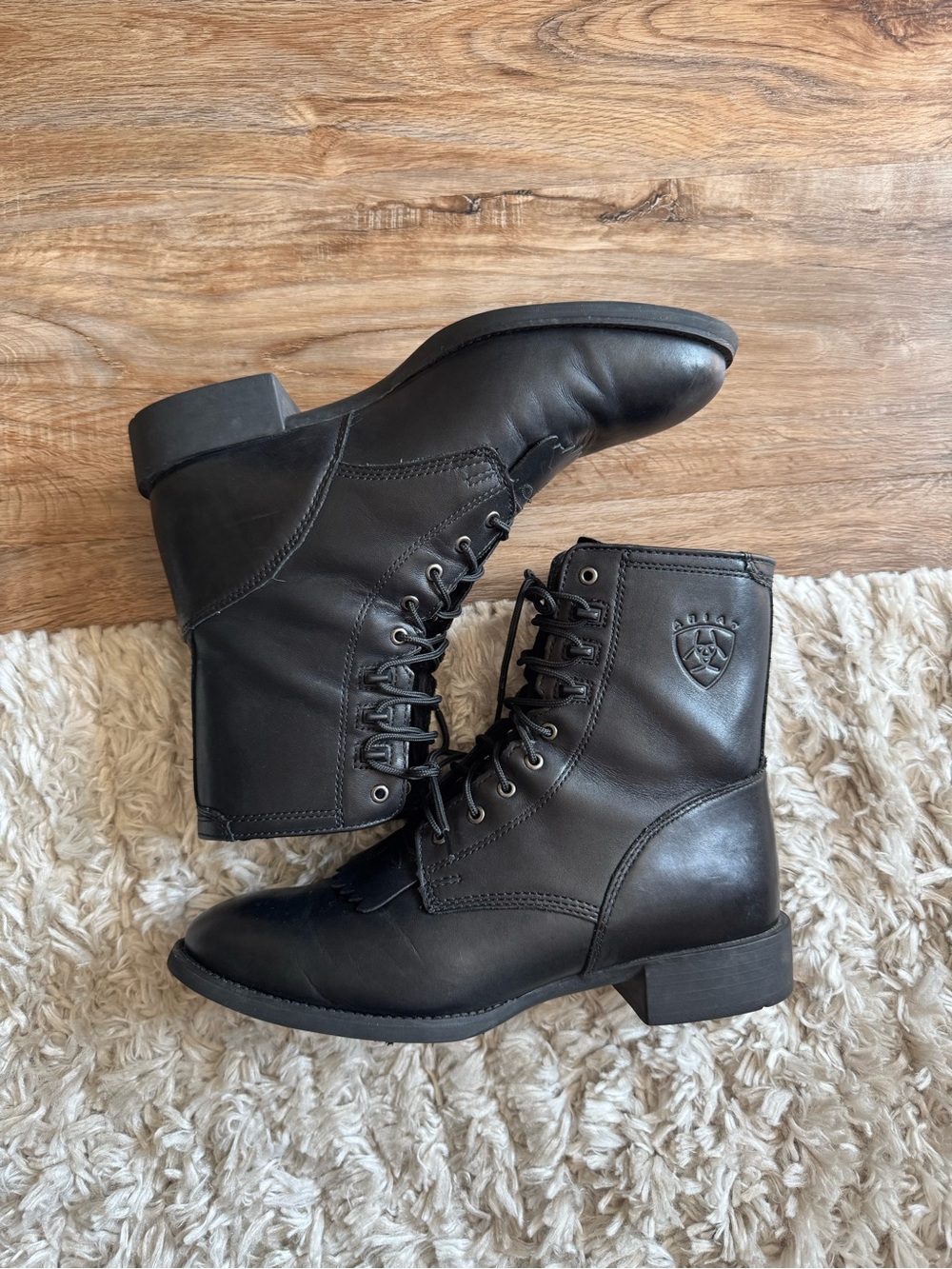 Ariat Black Lace-Up Leather Ankle Boots